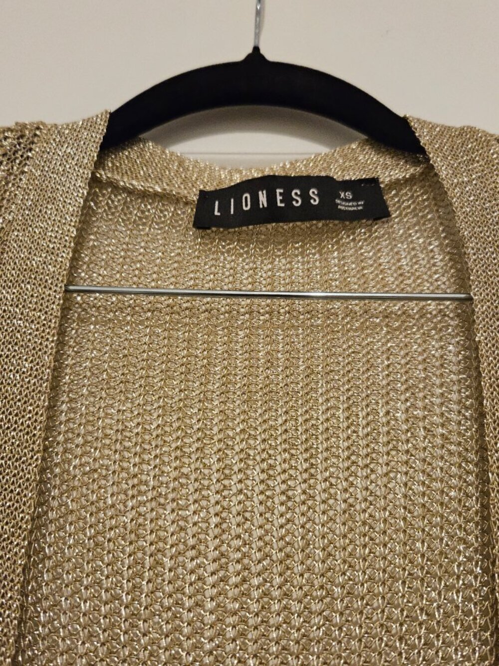 Lioness Gold Metallic Open-Knit Cardigan Size XS — Tie Waist  Sheer Going Out - Picture 3 of 5
